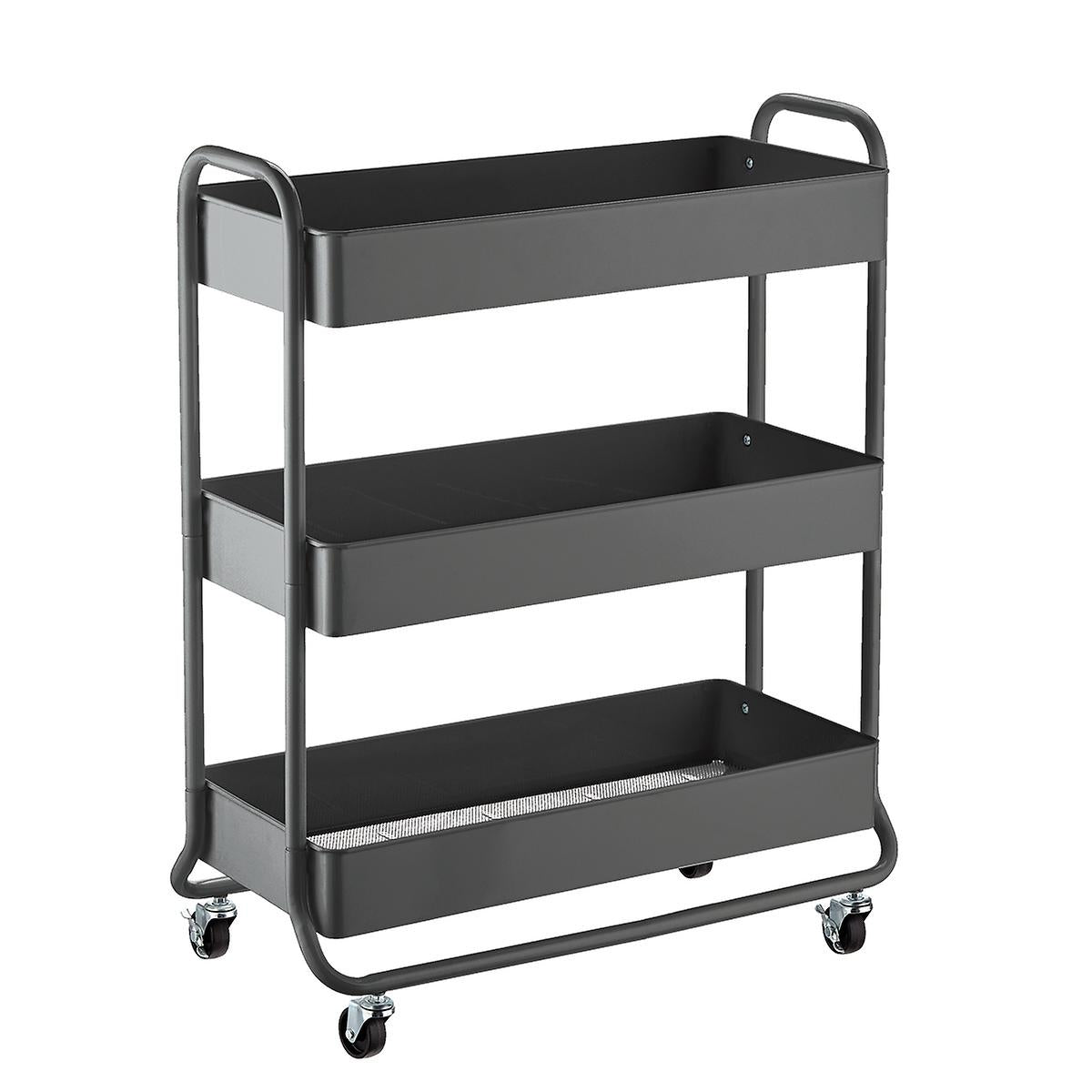 Large Dark Grey 3-Tier Rolling Cart