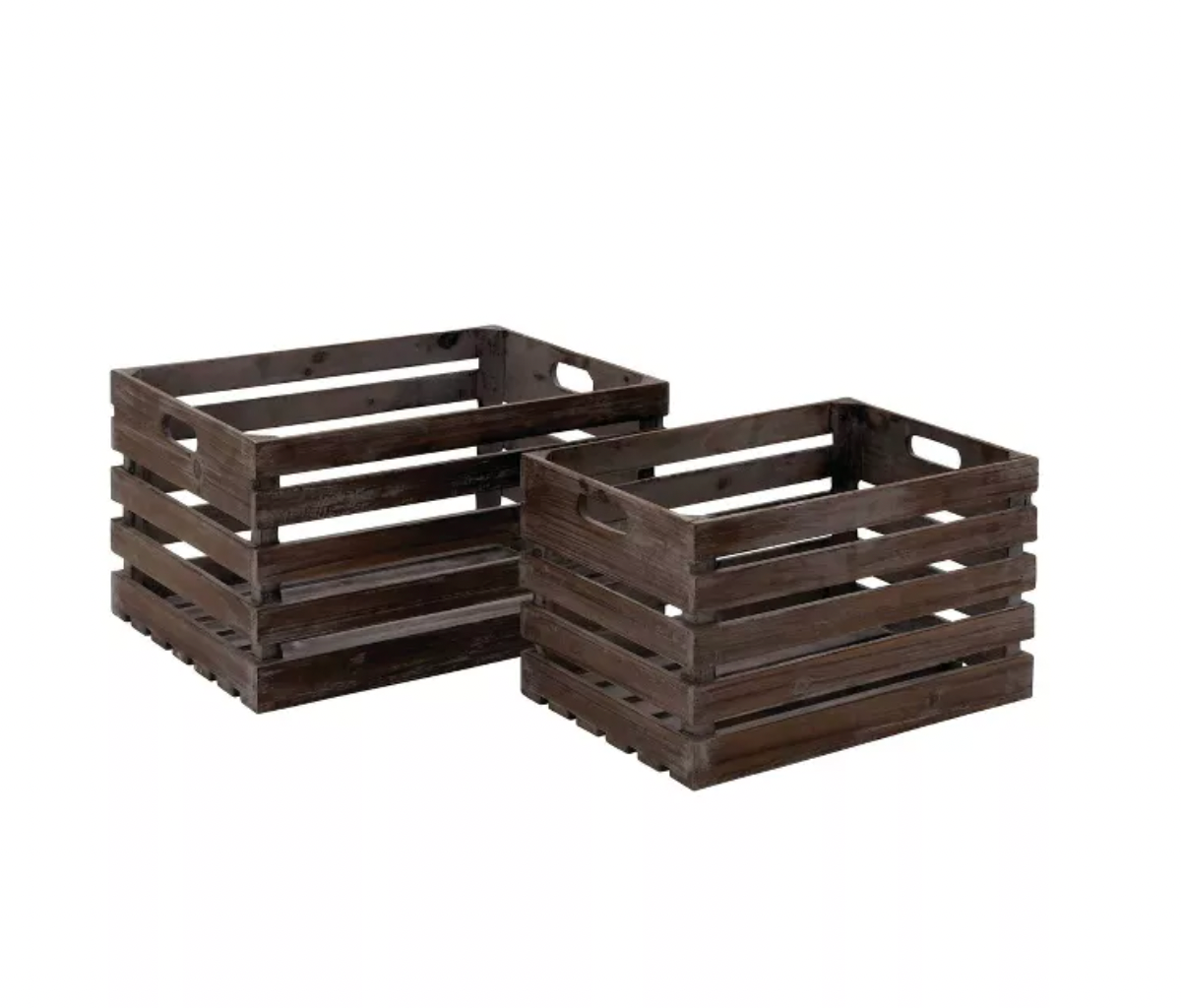 Dark Brown Wood Wine Crates - Set of 2