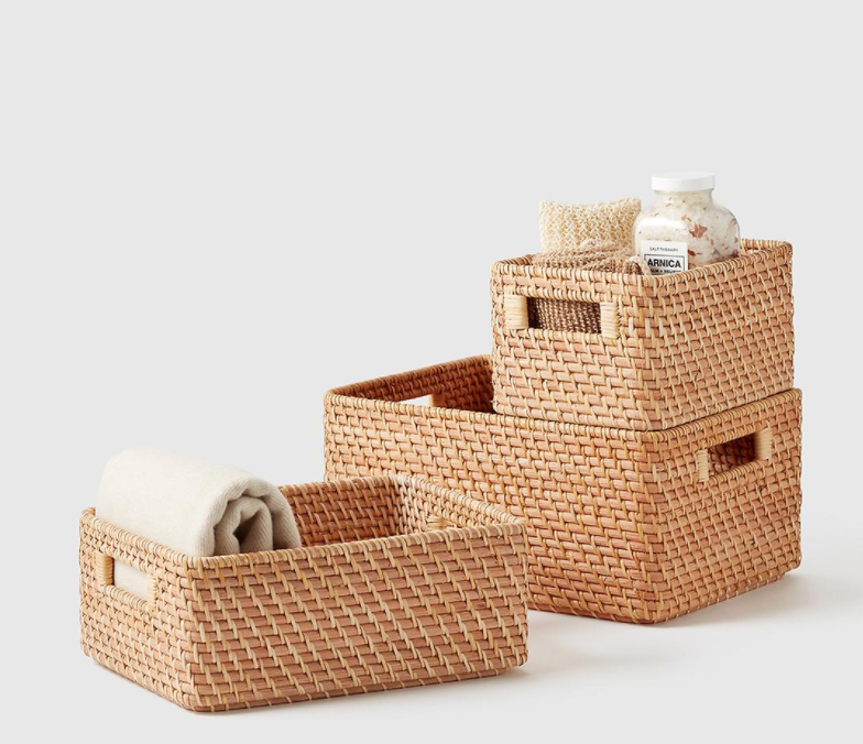 Rattan Honey Natural Curved Bins