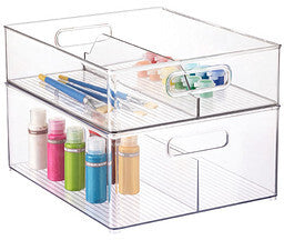 iDesign Linus Clear Divided Stackable Bins with Handles