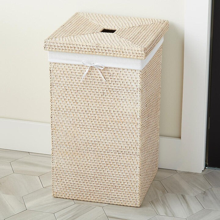 Whitewash Square Rattan Hamper