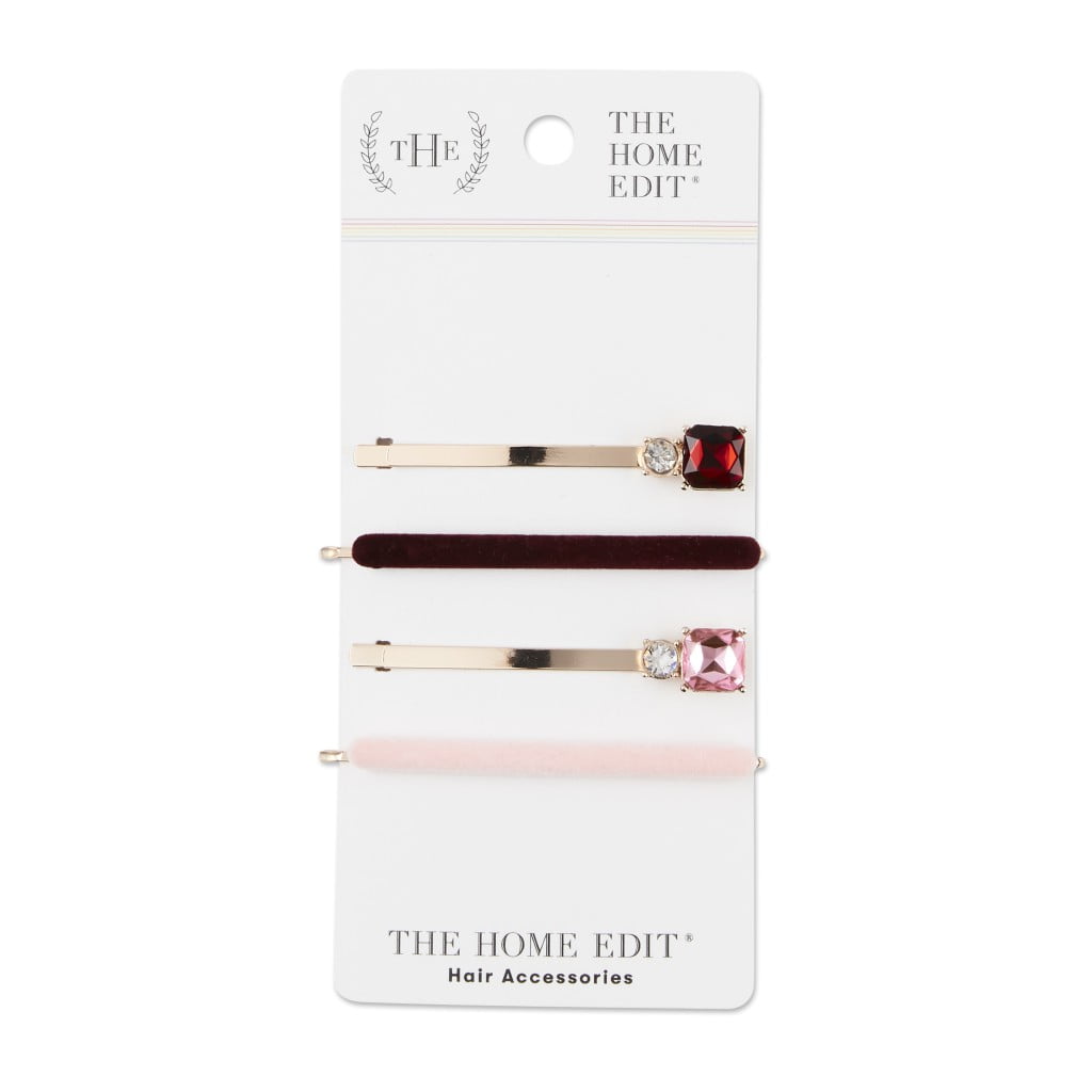 The Home Edit Assorted Bobby Pins with Gemstone Embellishment, Pink, 4 Ct