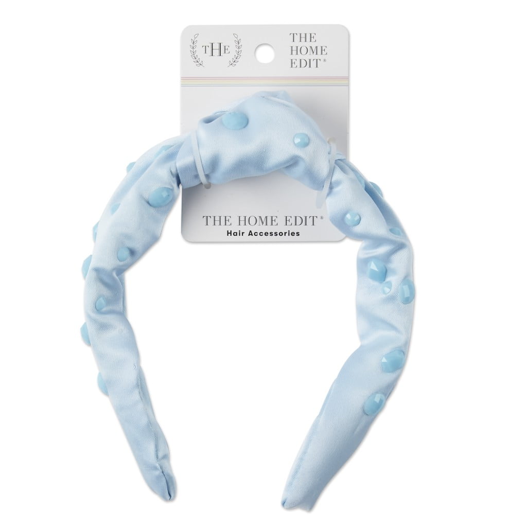 The Home Edit Knotted Fashion Headband with Gemstone Embellishments, Light Blue