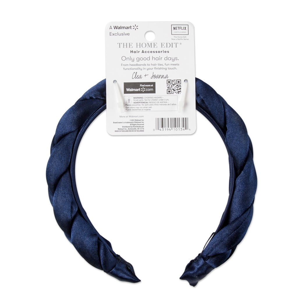 The Home Edit Satin Braided Headband, Navy Blue