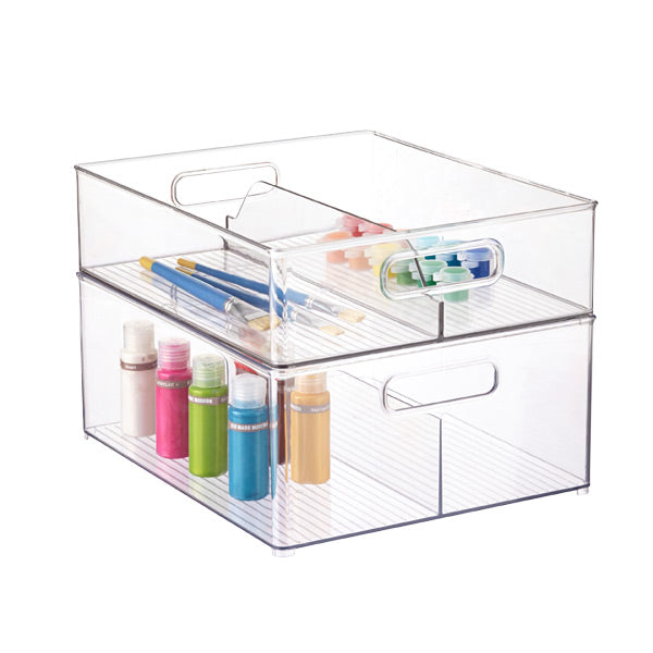Clear Divided Stacking Bins with Handles