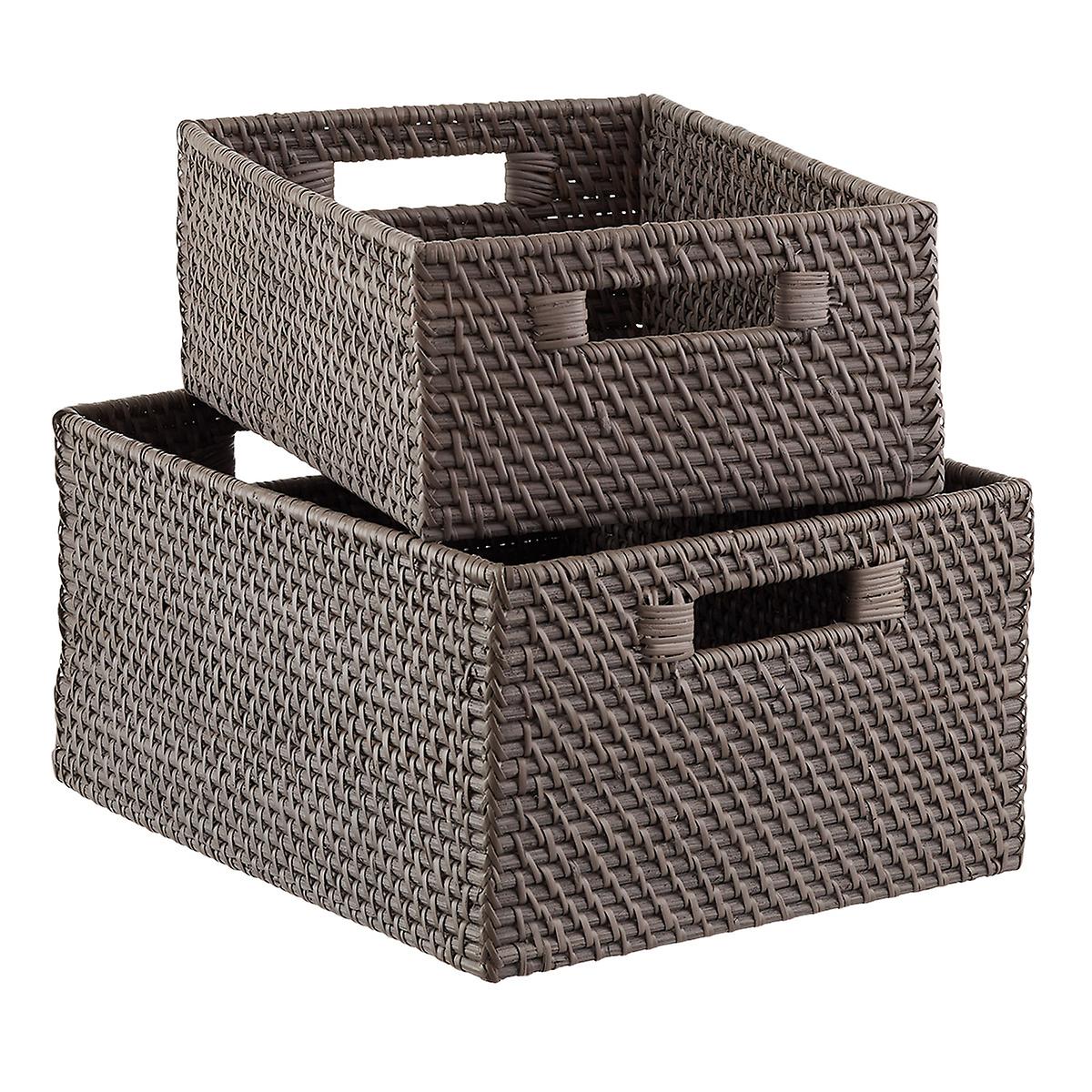 Grey Rattan Storage Bins with Handles