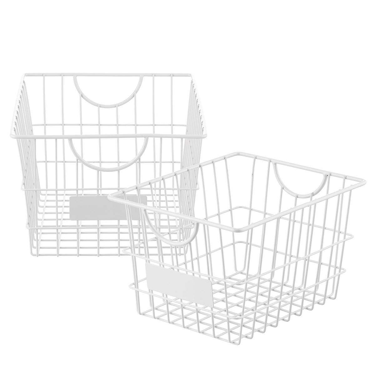 White Wire Storage Baskets with Handles