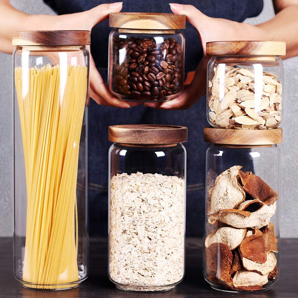 Glass Canisters with Wooden Lids (5/pk)