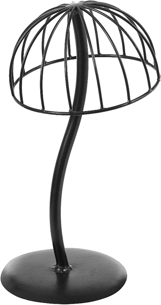 MyGift Freestanding Black Metal Hat Stand and Wig Holder, Dome Shaped Wire Hat Holder Stand