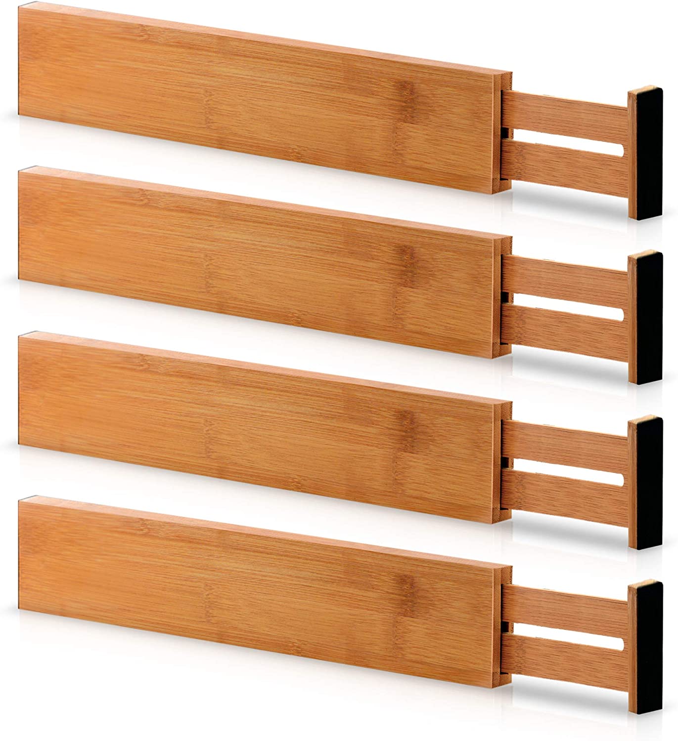 Bamboo Adjustable Drawer Dividers - 4 Pack