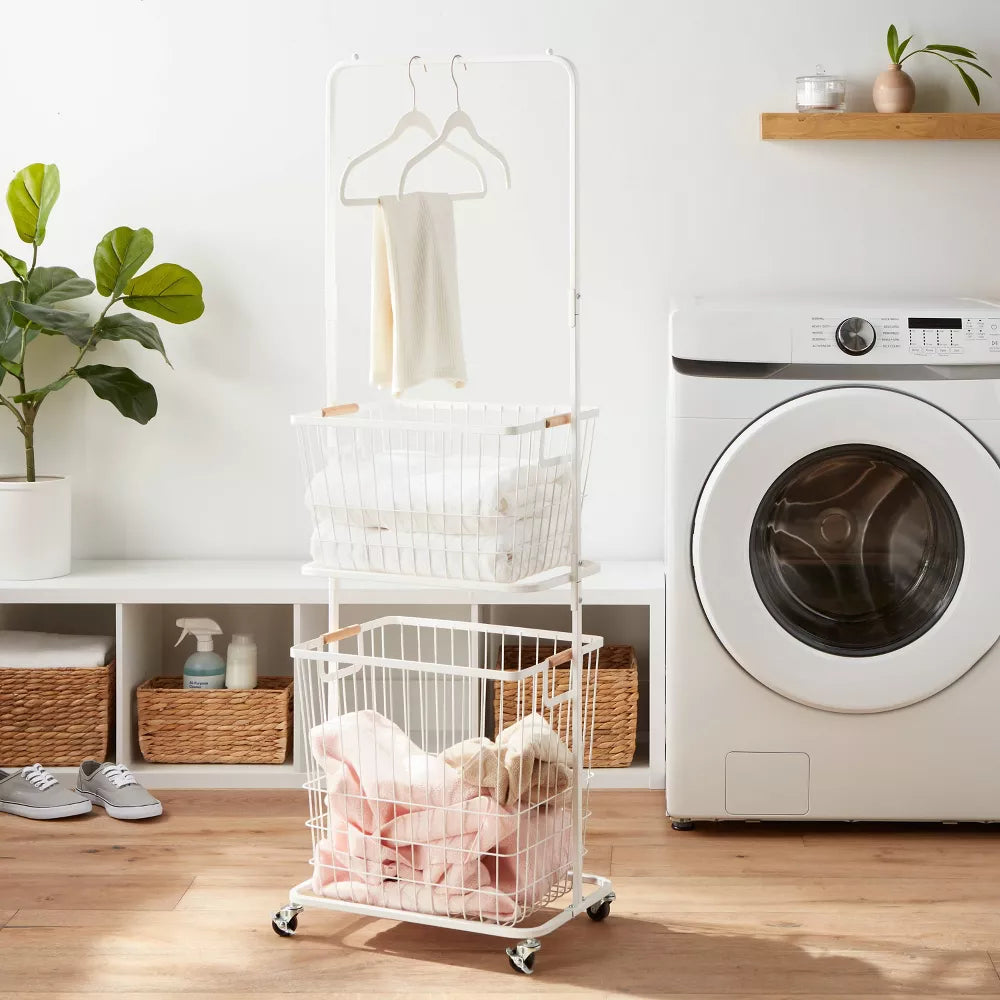 Metal Laundry Station with Basket and Hamper