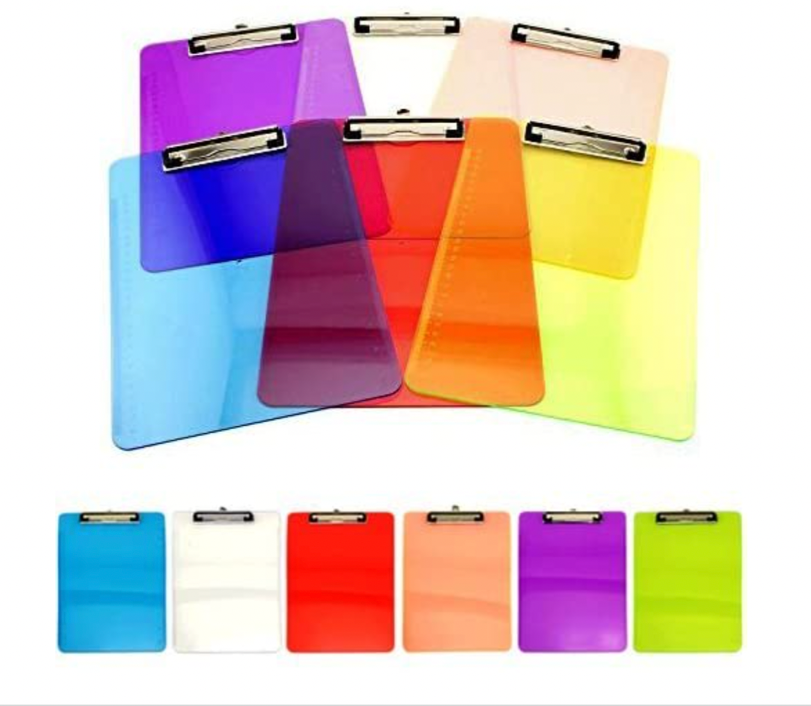 Colorful Transparent Clipboards - Set of 6