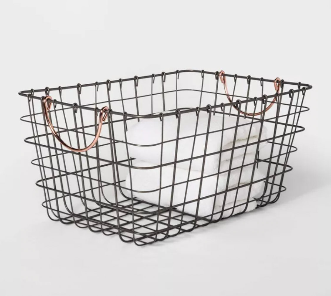 Gray Wire Basket with Copper Handle