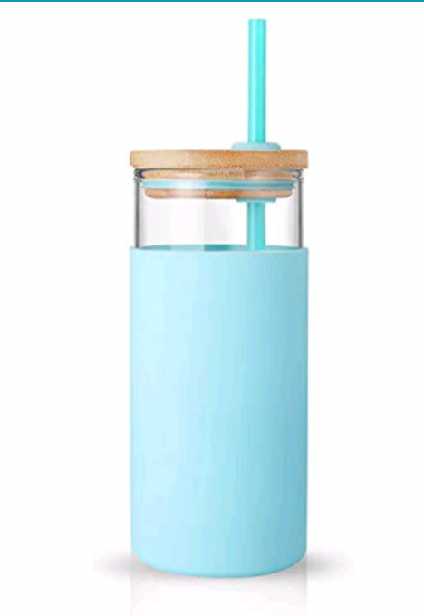 20oz Glass Tumbler Glass Water Bottle Straw Silicone Protective Sleeve Bamboo Lid