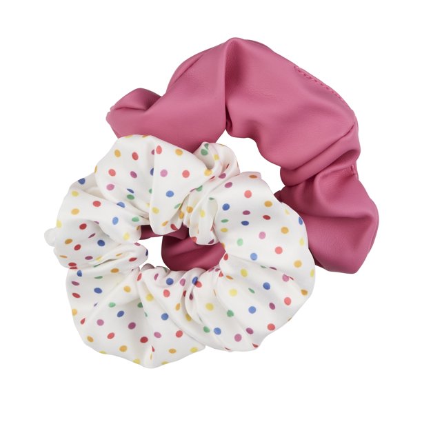 The Home Edit Scrunchies in Pink Faux Leather and Polka Dot Satin