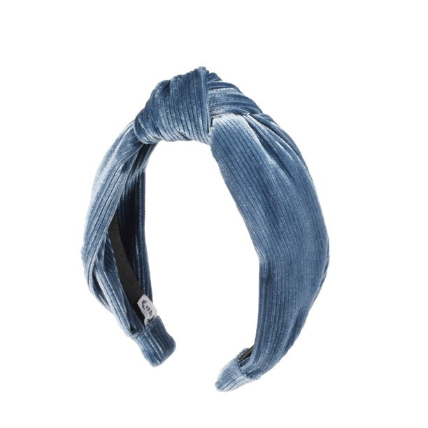 The Home Edit Knotted Fashion Headband in Soft, Ribbed Blue Denim