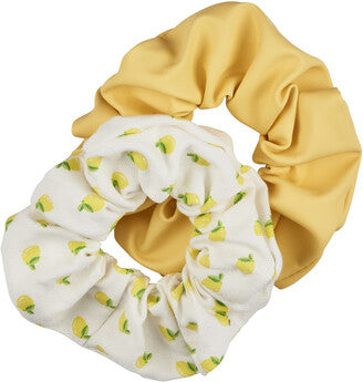 The Home Edit Scrunchies in Yellow Faux Leather and Lemon Print, 2ct